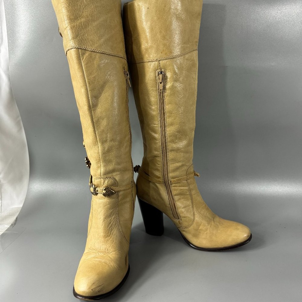 Roberto Botella Beige/Cream Leather Heeled Boots, Size 37